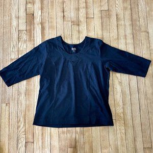 d&co Womens Black Essentials Hour Glass Look Top 3/4 Sleeve Size Large